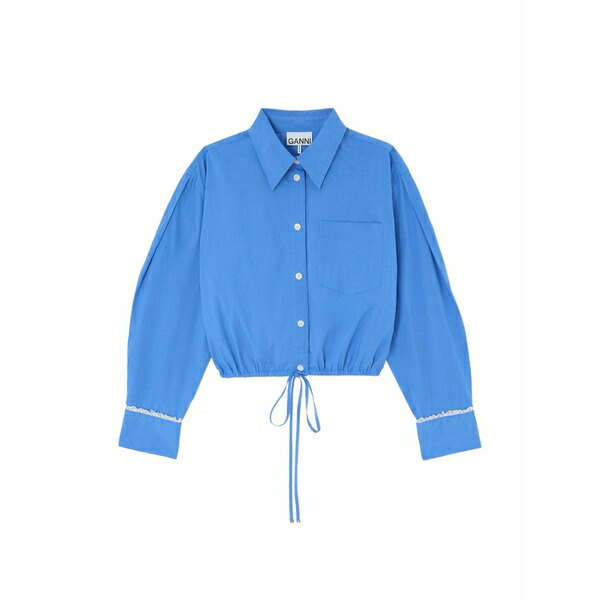 ガニー レディース プルオーバー トップス Lace-trim drawstring-hem shirt Blue