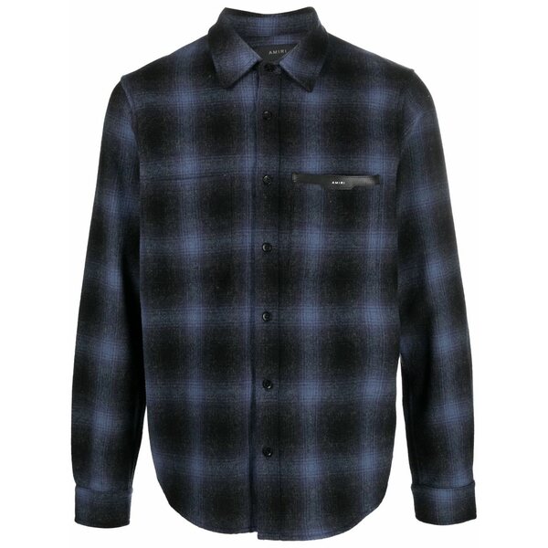 アミリ メンズ プルオーバー トップス Logo-patch check-print shirt Blue
