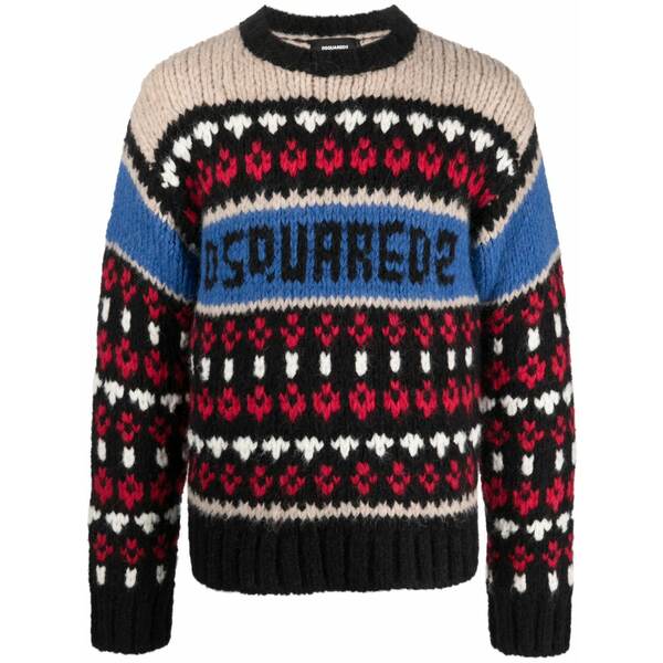 ディースクエアード メンズ 編み物\u0026スウェーター アウター Crochet-panelling jumper Black