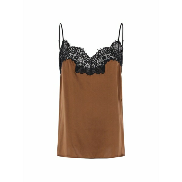 コー レディース カットソー トップス Lace-trim silk camisole Brown
