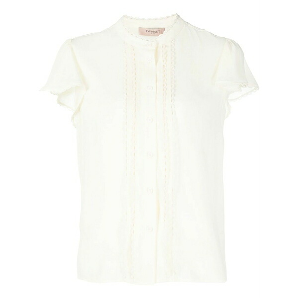 ツイン書き割り レディース プルオーバー トップス Lace-trim detail shirt Neutrals