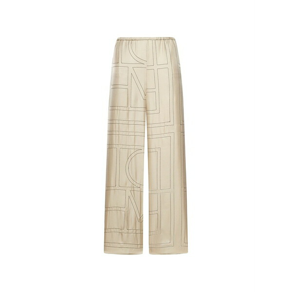 トーテム レディース 心地好いズボン下 ボトムス Monogram-print silk trousers Neutrals