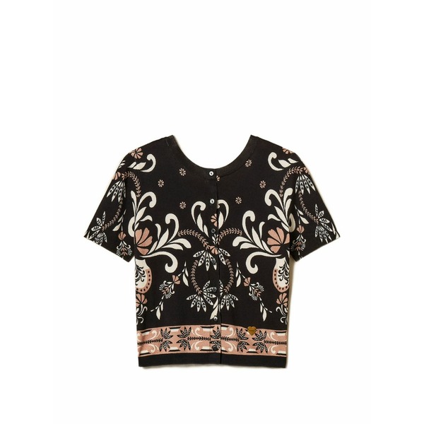 ツイン書き割り レディース ジレー アウター Foulard-print cardigan Black