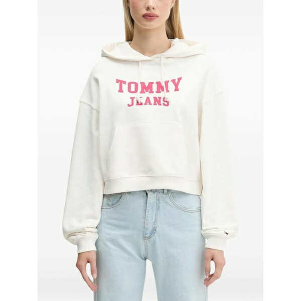 トミーヒルフィガー レディース 編み物\u0026プルオーバー アウター Logo-appliqu￡ cropped hoodie Neutrals