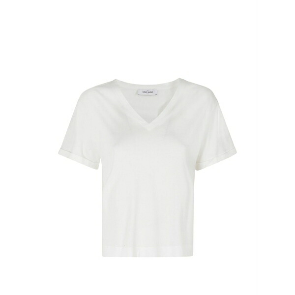 グランサッソ レディース ティーシャツ トップス V-neck short sleeved t-shirt White