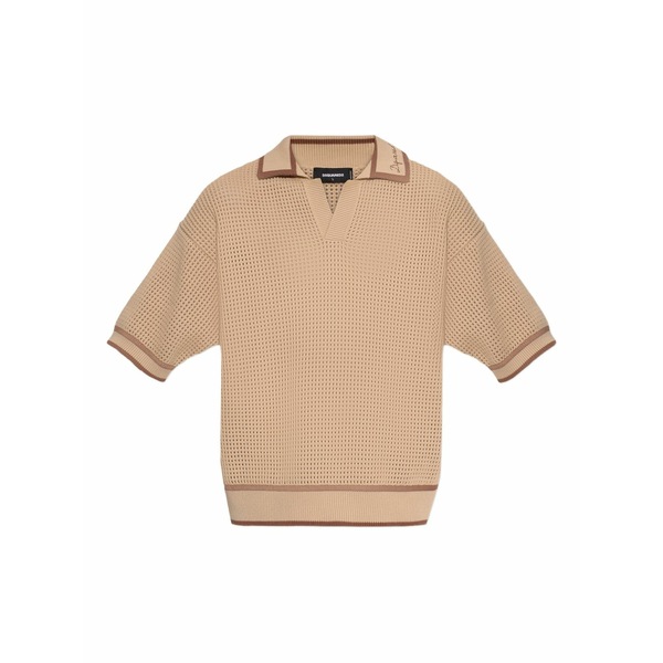 ディースクエアード メンズ ティーシャツ トップス Open knit embroidered t-shirt Neutrals