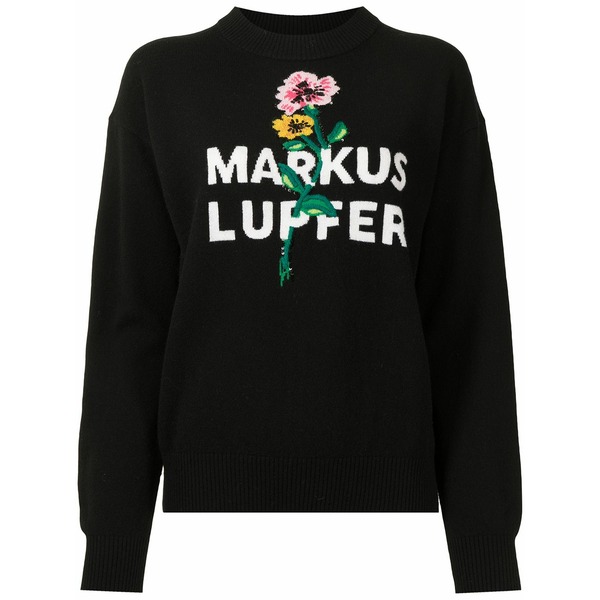 マーカスルファー レディース 編み物\u0026スウェーター アウター Floral-logo knit merino jumper Black