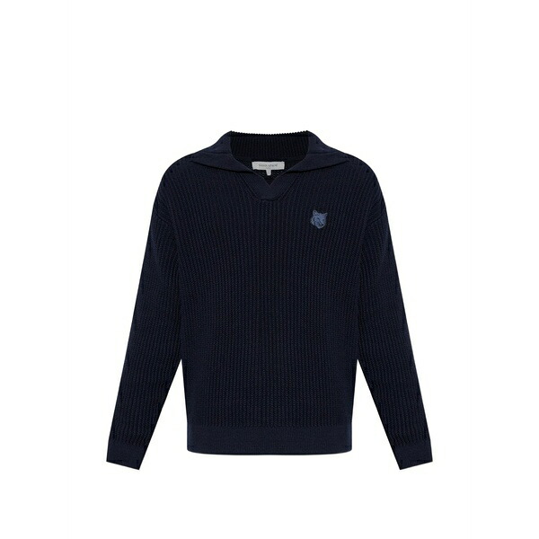 棲み家 稲荷 メンズ 編み物\u0026ティーシャツ アウター Logo-embroidered v-neck sweater Blue