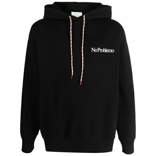 アリーズ メンズ パーカー・スウェットシャツ アウター Slogan-print cotton hoodie Black