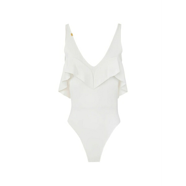 エリザベスフランキ レディース カットソー トップス V-neck flounce bodysuit White