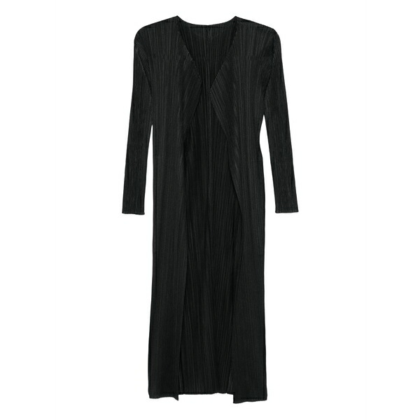 筋目 プリーズ イッセイ ミヤケ レディース 厚地の外套 アウター Pleated-effect open-front coat  Black