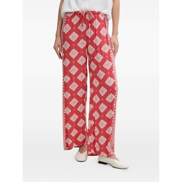 下唇長い巻き毛 レディース 心地よいズボン下 ボトムス Ventura floral-print drawstring palazzo pants Red