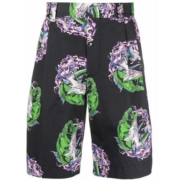 エムエスジイエム メンズ カジュアルパンツ ボトムス Graphic-print straight-leg shorts Black|asty