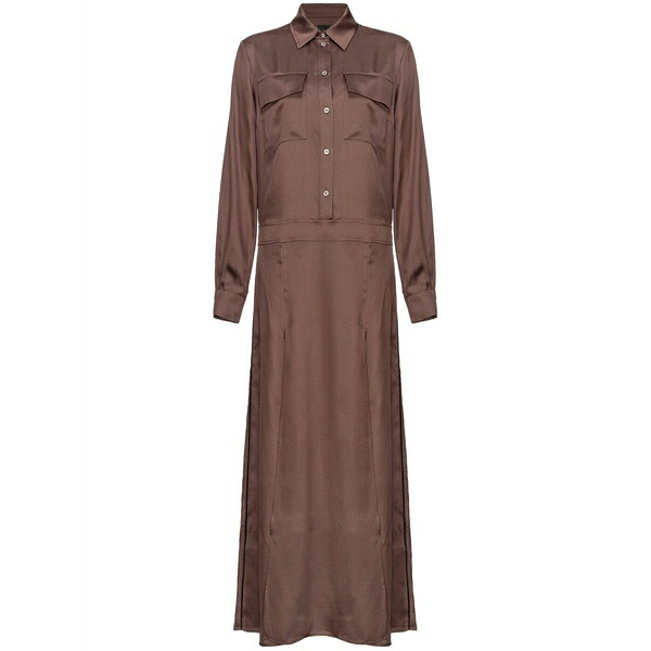ピンコ レディース 衣裳 トップス Long-sleeve satin maxi dress Brown