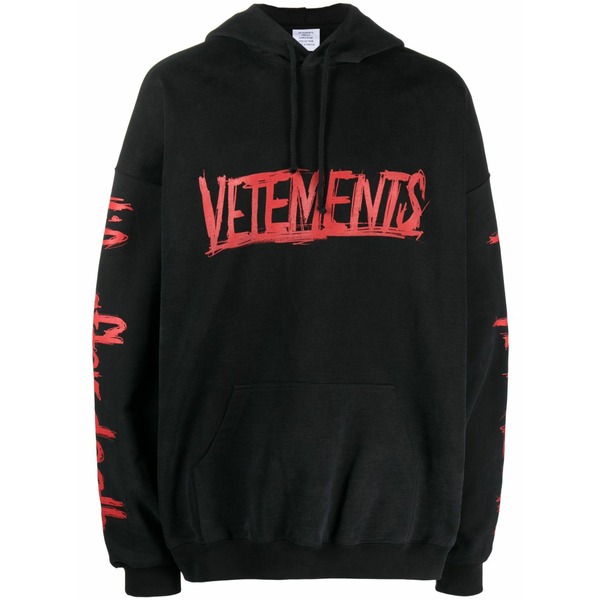 ヴェトモン メンズ パーカー・スウェットシャツ アウター Logo-print cotton hoodie Black