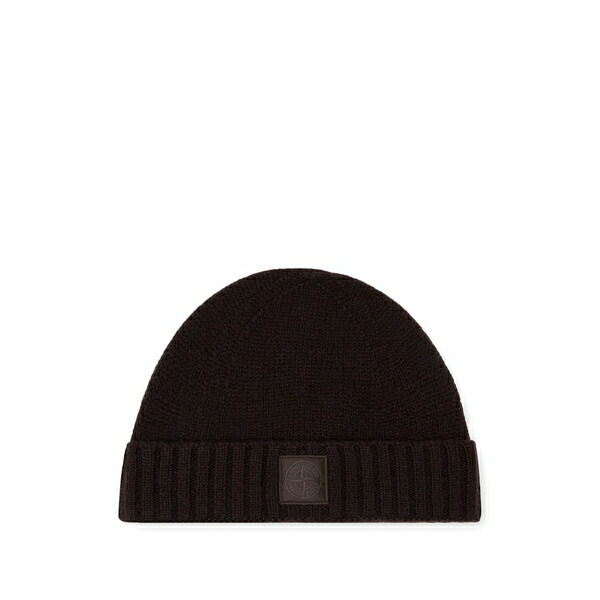 ストーンアイランド メンズ 帽子 アクセサリー Ribbed logo-patch beanie Brown｜asty