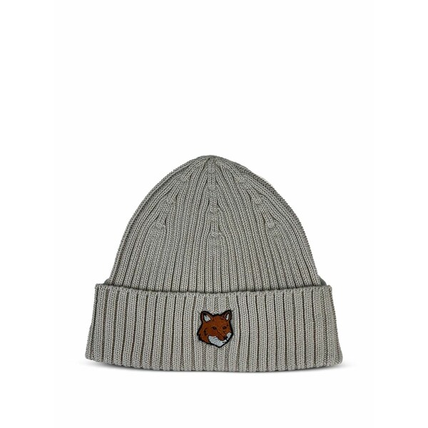 住み家 稲荷 メンズ 鳥打ち帽 付属物 Fox head ribbed-knit beanie hat Grey