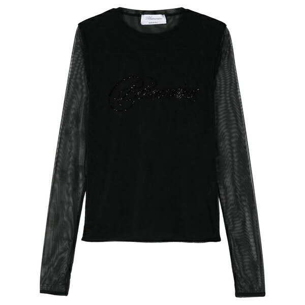 ブルマリン レディース ティーシャツ トップス Rhinestone-logo t-shirt Black