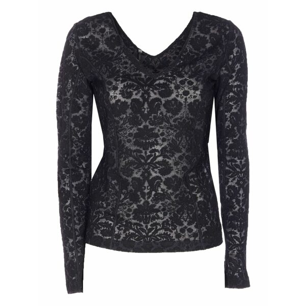 ピンコ レディース ティーシャツ トップス Lace effect michetti top Black