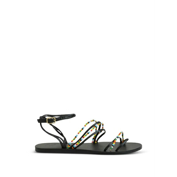 マネビ レディース サンダル シューズ Bead-embellished ankle-strap flat sandals Black