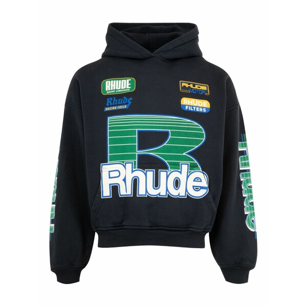 ルード メンズ パーカー・スウェットシャツ アウター Racing-print logo hoodie Black