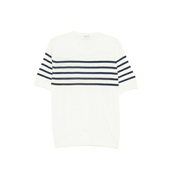 グランサッソ メンズ Tシャツ トップス Striped round-neck t-shirt White｜asty