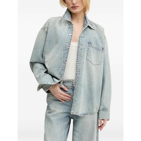 仕損ない シックスティ レディース ティーシャツ トップス Button-fastening denim shirt Blue