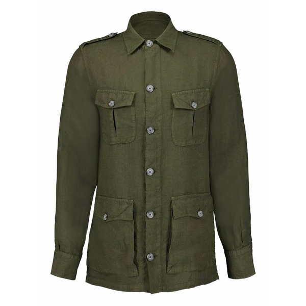 １２０％リノ メンズ プルオーバー トップス Cargo-pockets linen shirt Green