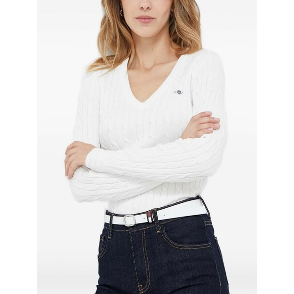 ガント レディース 編み物\u0026ティーシャツ アウター Cable-knit v-neck jumper White