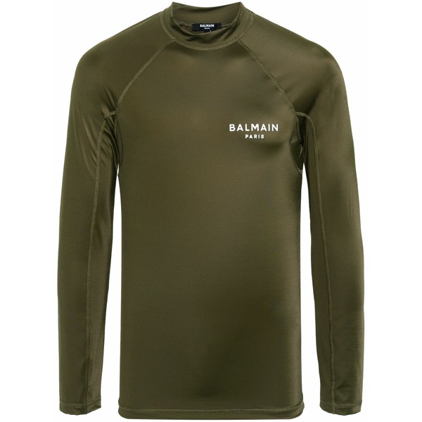 バルマン メンズ プルオーバー トップス Logo-print long-sleeve t-shirt Green