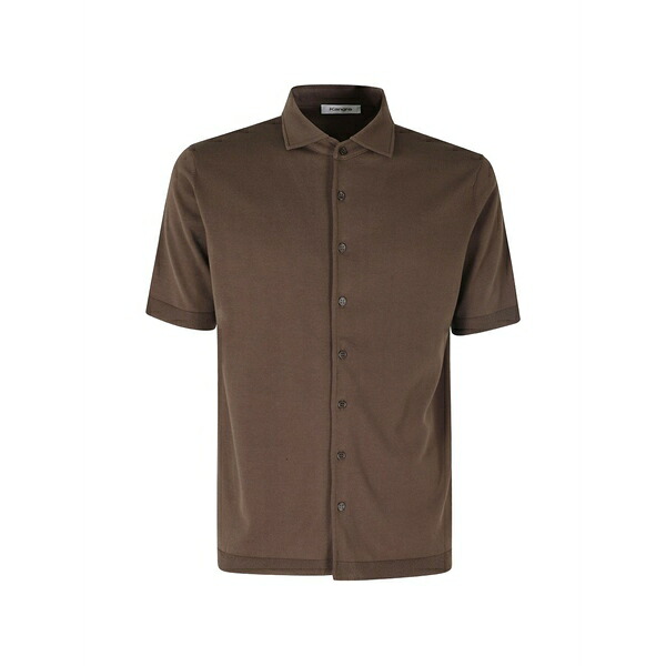 カングラ  メンズ プルオーバー トップス Short-sleeve buttoned shirt Brown