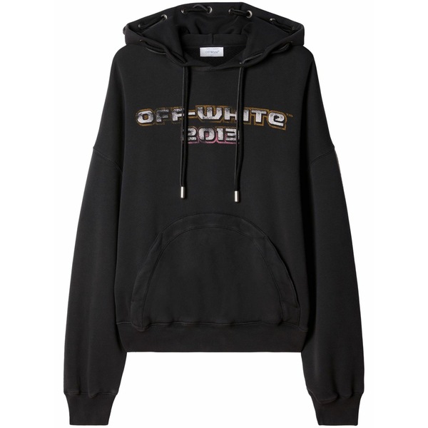 象牙色 メンズ パーカー・スウェットシャツ アウター Print drawstring hoodie Black