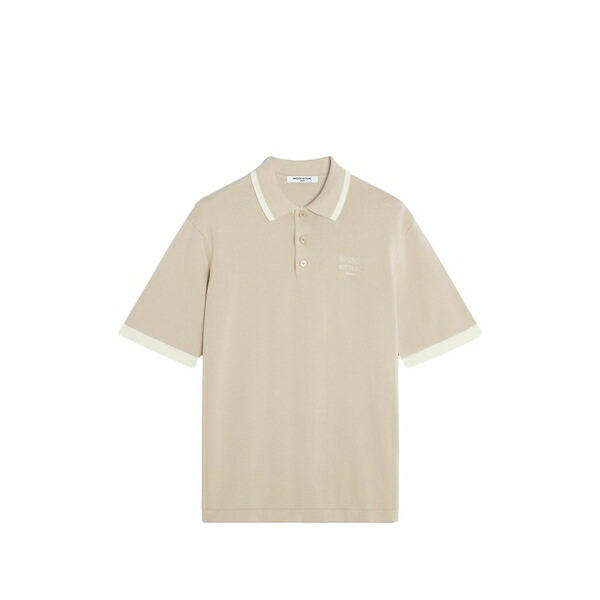 メゾン キツネ メンズ ポロシャツ トップス Button-up contrast-trim polo shirt Neutrals|asty