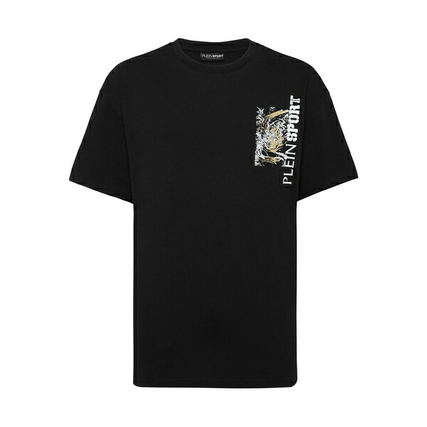 飾り気のない運動競技 メンズ ティーシャツ トップス Tiger-print cotton t-shirt Black