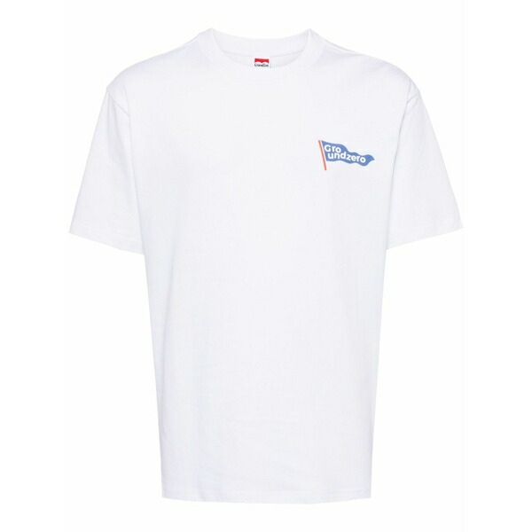 地べた 皆無 メンズ プルオーバー トップス Logo-print cotton t-shirt White