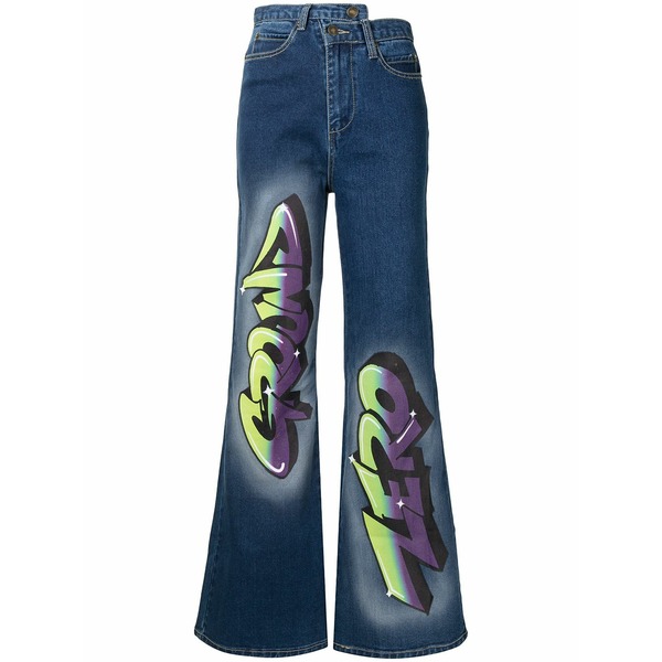 グラウンド ゼロ レディース デニムパンツ ボトムス Graffiti-logo flared jeans Blue｜asty
