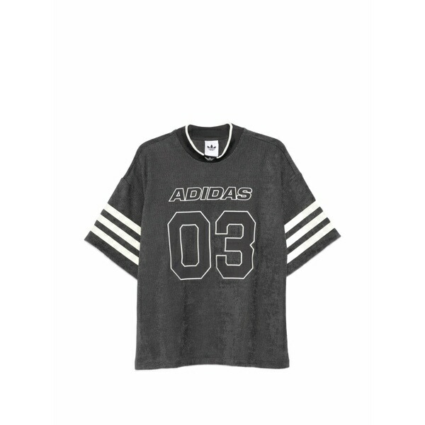 アディダス メンズ プルオーバー トップス Ribbed logo-print t-shirt Grey