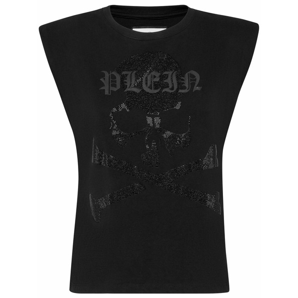 フィリップ飾り気のない レディース カットソー トップス Skull-embellished tank top Black