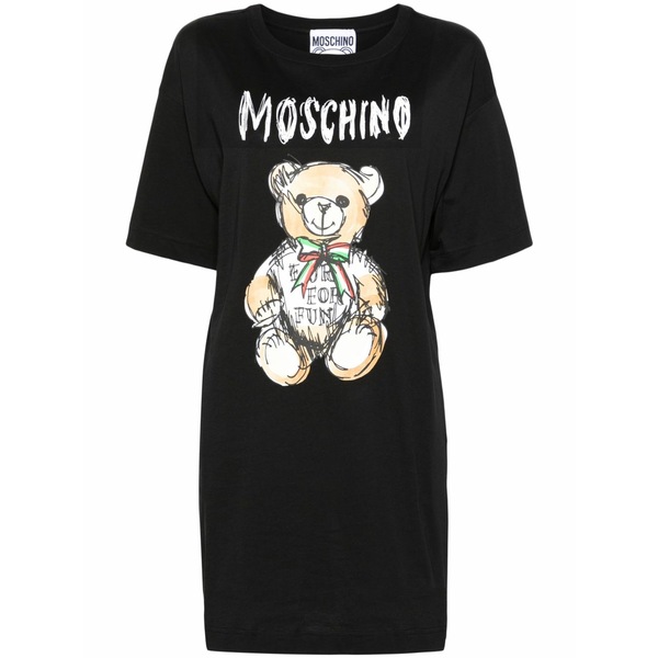 モスキーノ レディース 衣装 トップス Teddy bear-print t-shirt dress Black レディースファッション-ワンピーススーツ