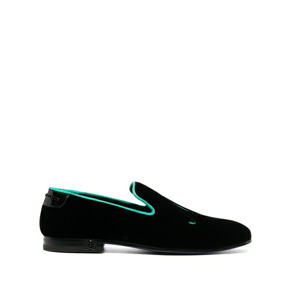 フィリップ飾り気の無い メンズ スリッポン・ローファー シューズ Slogan-embroidered velvet loafers Black