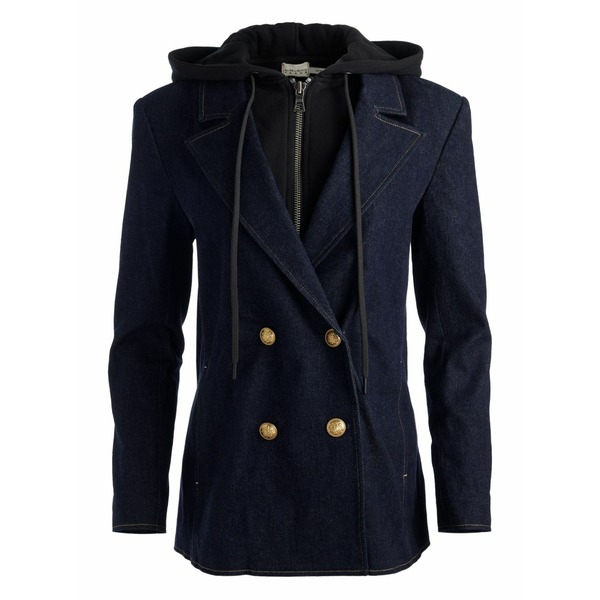 アリス アンド オリビア レディース 上衣＆上衣 アウター Jordan double-breasted hooded denim blazer Blue
