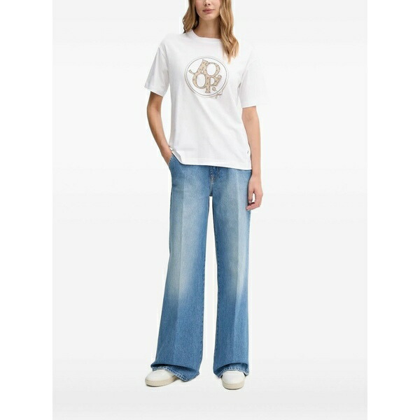 ジョープ レディース プルオーバー トップス Logo-detail embellished t-shirt White