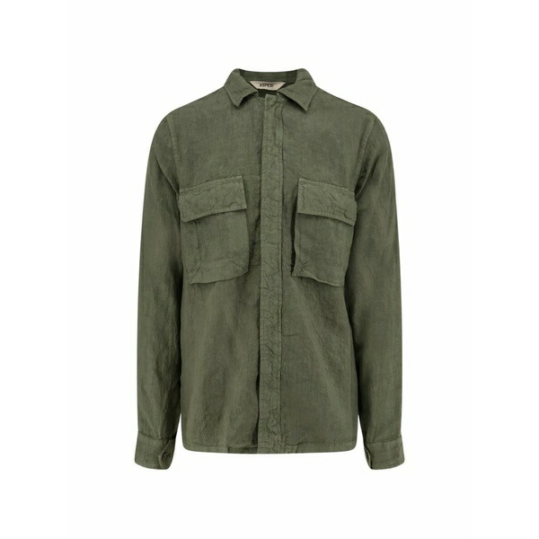 アスペジ メンズ プルオーバー トップス Slub-texture chest-pocket shirt Green