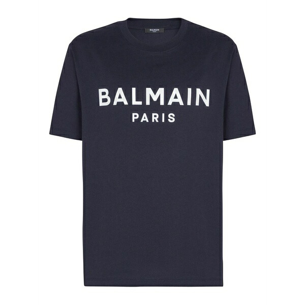 バルマン メンズ プルオーバー トップス Printed cotton t-shirt Blue