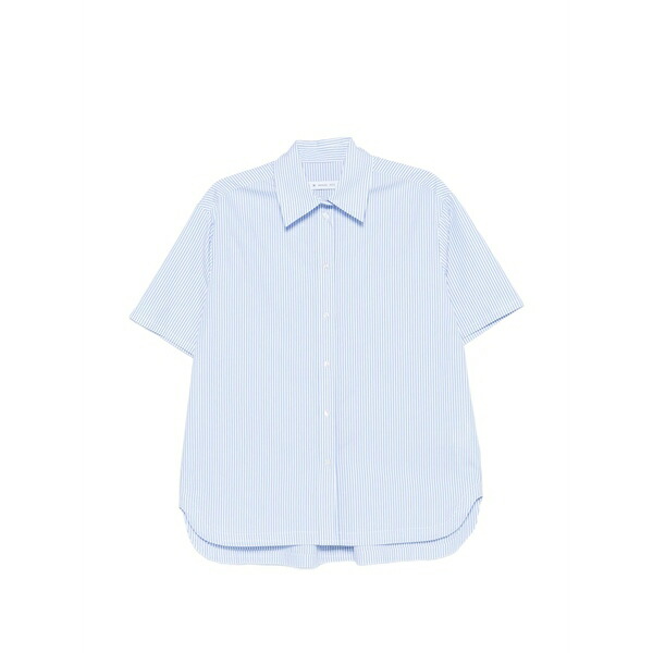マニュエル リッツ レディース シャツ トップス Striped short-sleeved shirt Blue|asty