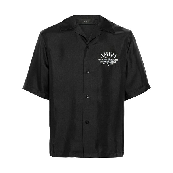 アミリ メンズ ティーシャツ トップス Logo-print silk shirt Black