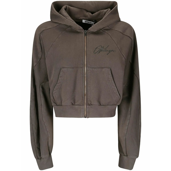 オットリンガー レディース パーカー・スウェットシャツ アウター Multiline logo zip hoodie Brown
