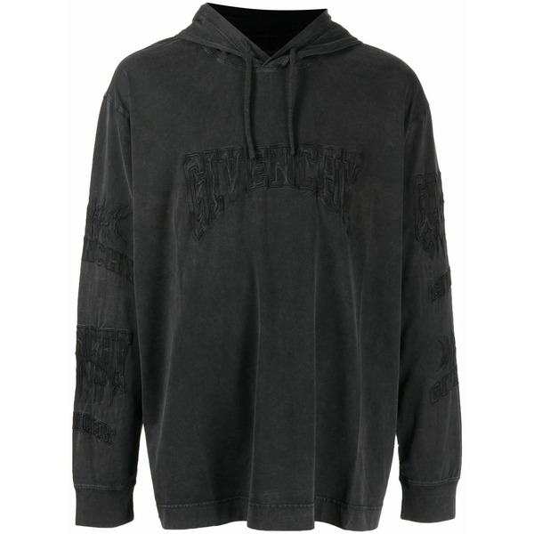 ジバンシー メンズ パーカー・スウェットシャツ アウター Embroidered logo faded-effect hoodie Black