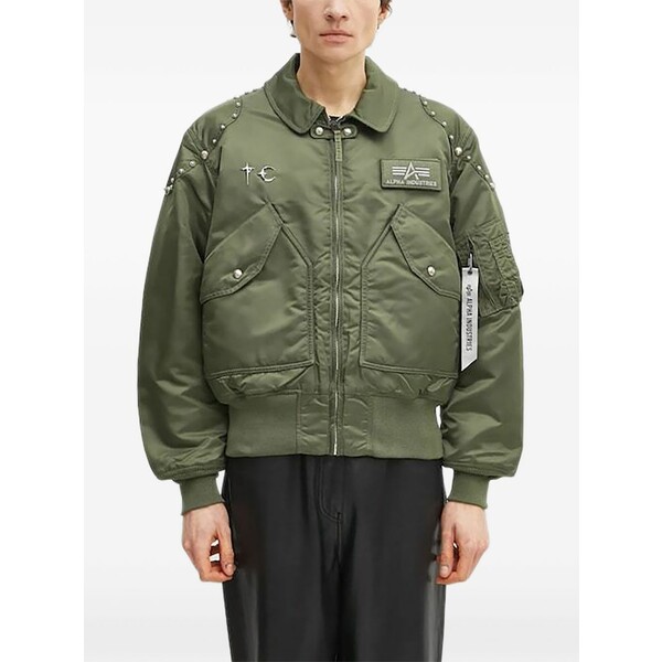 アルファインダストリーズ メンズ ジャケット＆ブルゾン アウター X thug club logo-patch bomber jacket Green｜asty