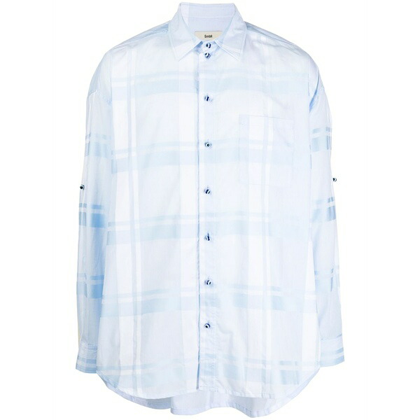 ゲーエムベーハー メンズ プルオーバー トップス Semi-sheer plaid cotton shirt  Blue